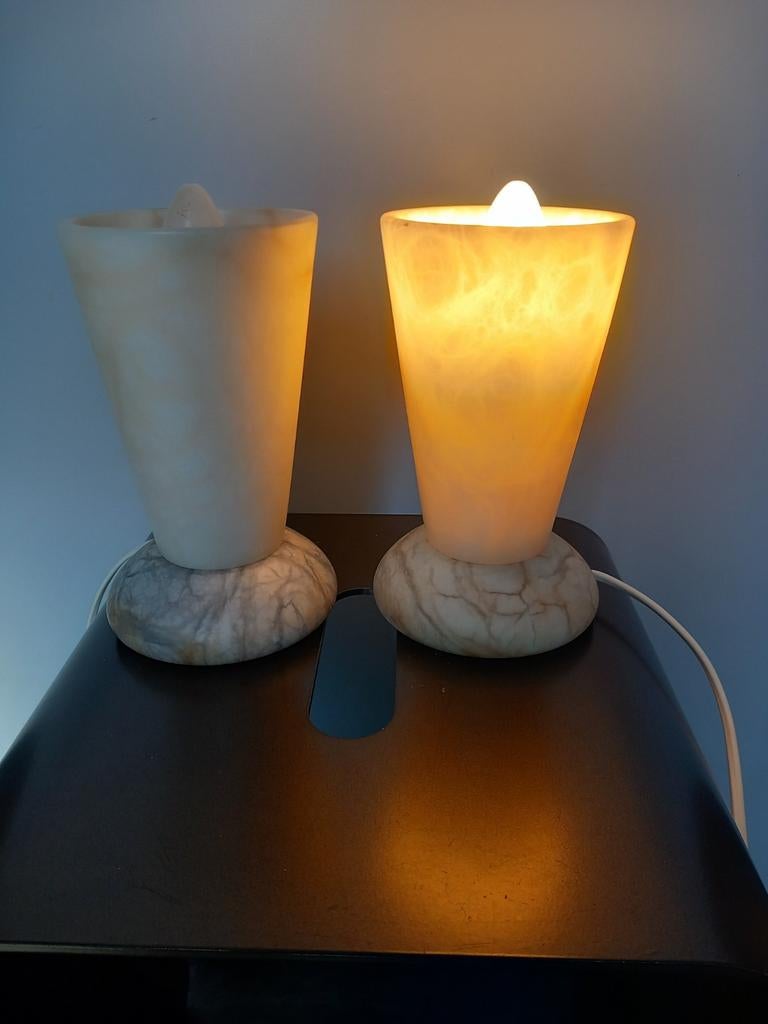 Twee albast tafellampen nachtlampje retro., Ophalen of Verzenden, Minder dan 50 cm