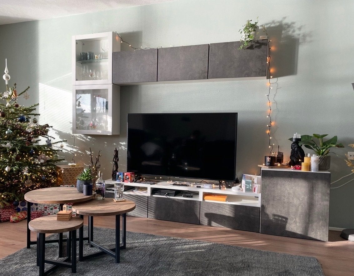 IKEA Besta TV meubelset met vitrinekasten en opbergkasten, Ophalen, Gebruikt, 150 tot 200 cm, Glas