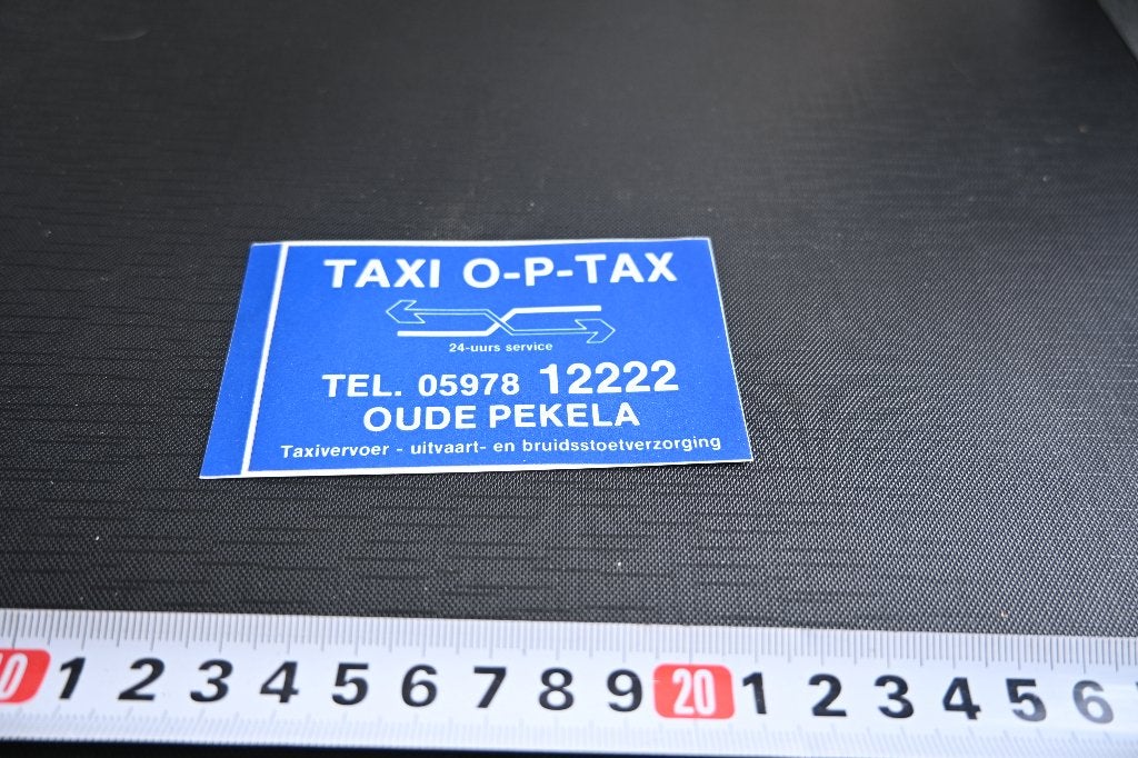 sticker Oude Pekela TAXI O-P-TAX 05978-12222 Blauw, Verzamelen, Ophalen, Zo goed als nieuw