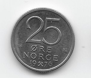 Noorwegen 25 øre 1976 KM# 417, Verzenden, Overige landen, Losse munt