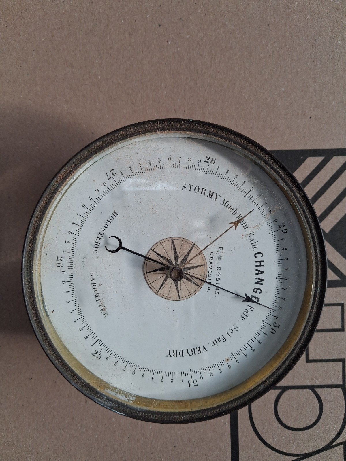 Antieke Holosterische Barometer E.W. Robins Gravesend, Ophalen of Verzenden, Gebruikt, Barometer