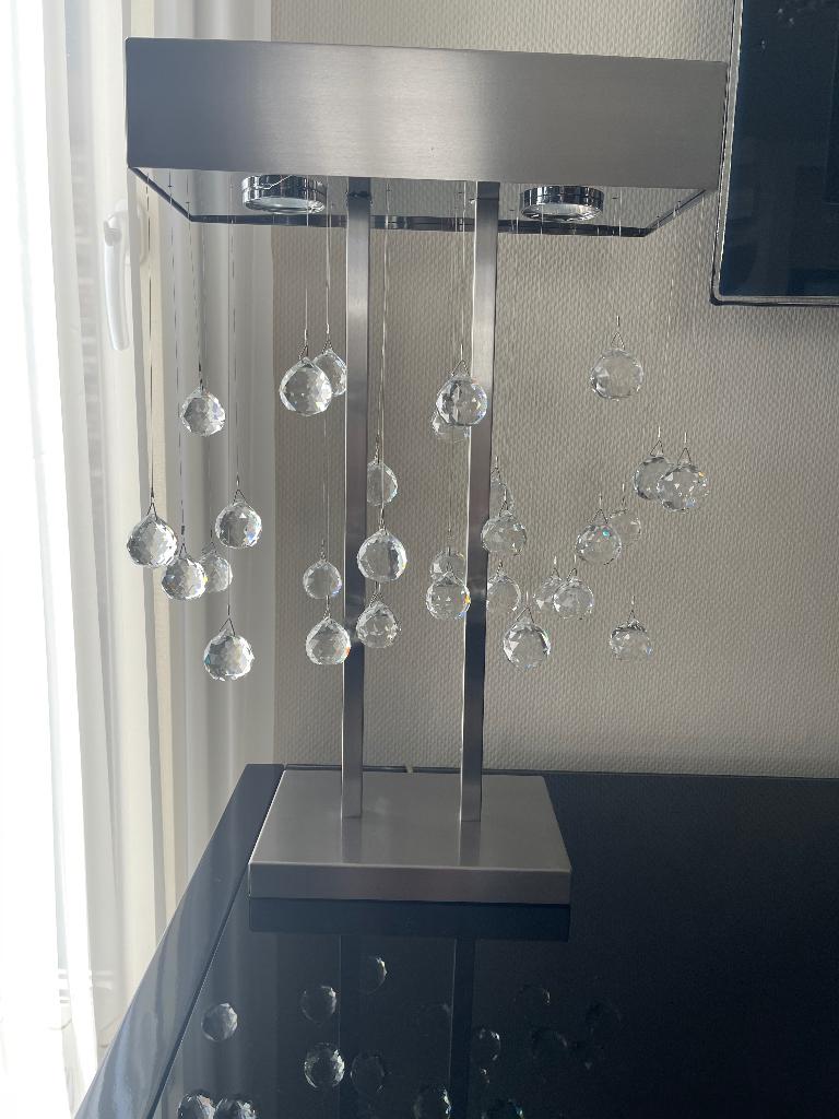 Schemerlamp mat staal met kristallenbollen, Ophalen, Nieuw, Minder dan 50 cm, Zwevende kristallen bollen