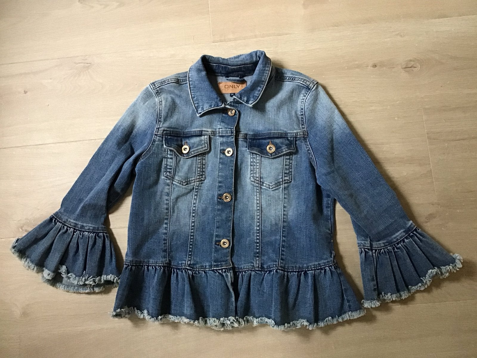Spijkerjasje, Only, driekwart mouwen, maat 34, Ophalen of Verzenden, Zo goed als nieuw, Maat 34 (XS) of kleiner, Blauw