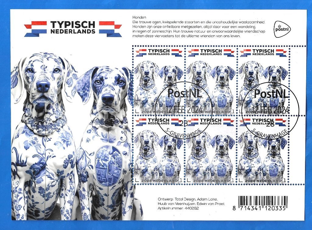 Typisch Nederlands – honden (gestempeld postzegelvel) 2024, Verzenden, Na 1940, Gestempeld
