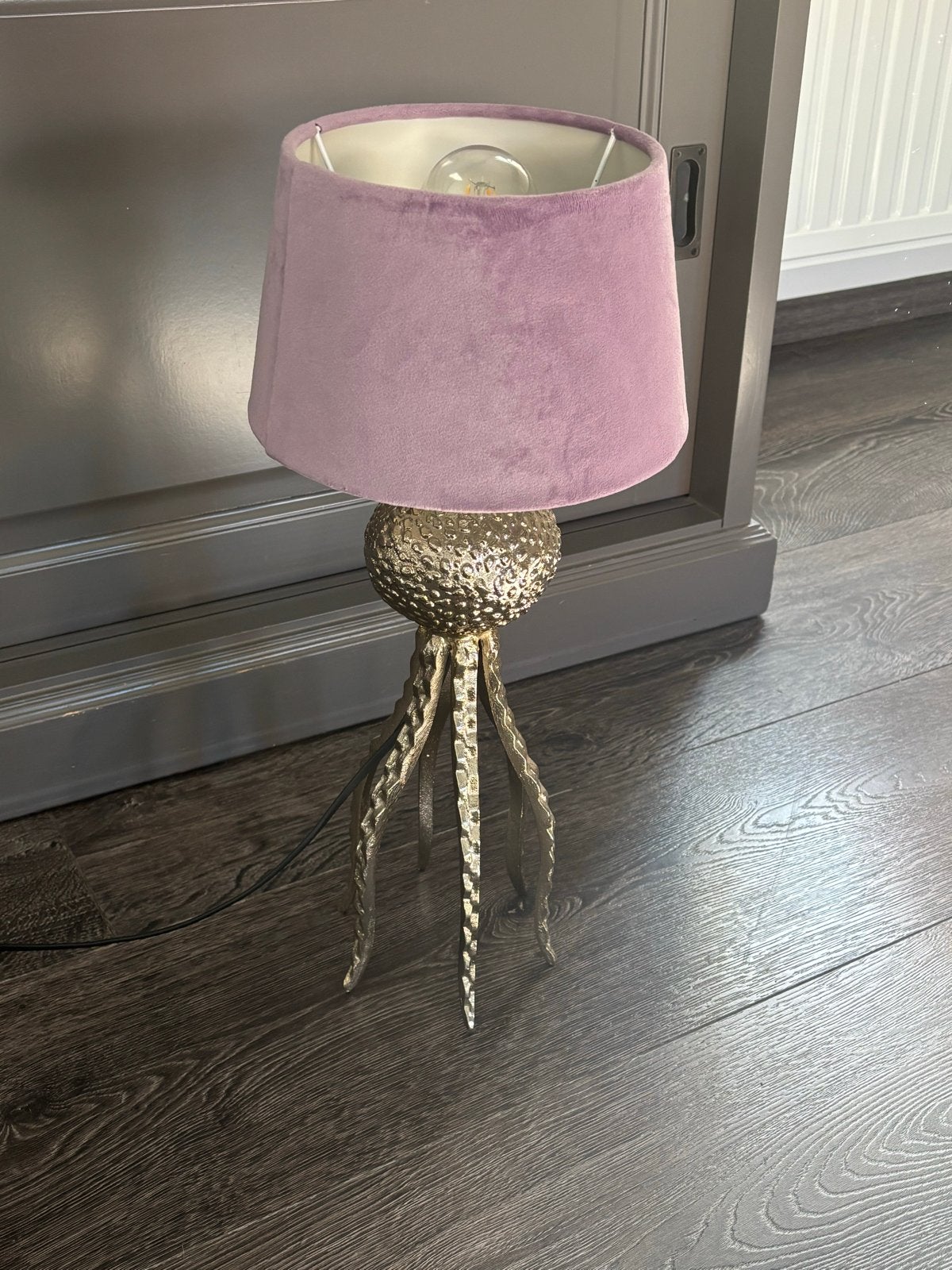 Zilverkleurige Tafellamp met Lila Kap, Huis en Inrichting, Ophalen, Gebruikt, Paars, Sfeerlamp
