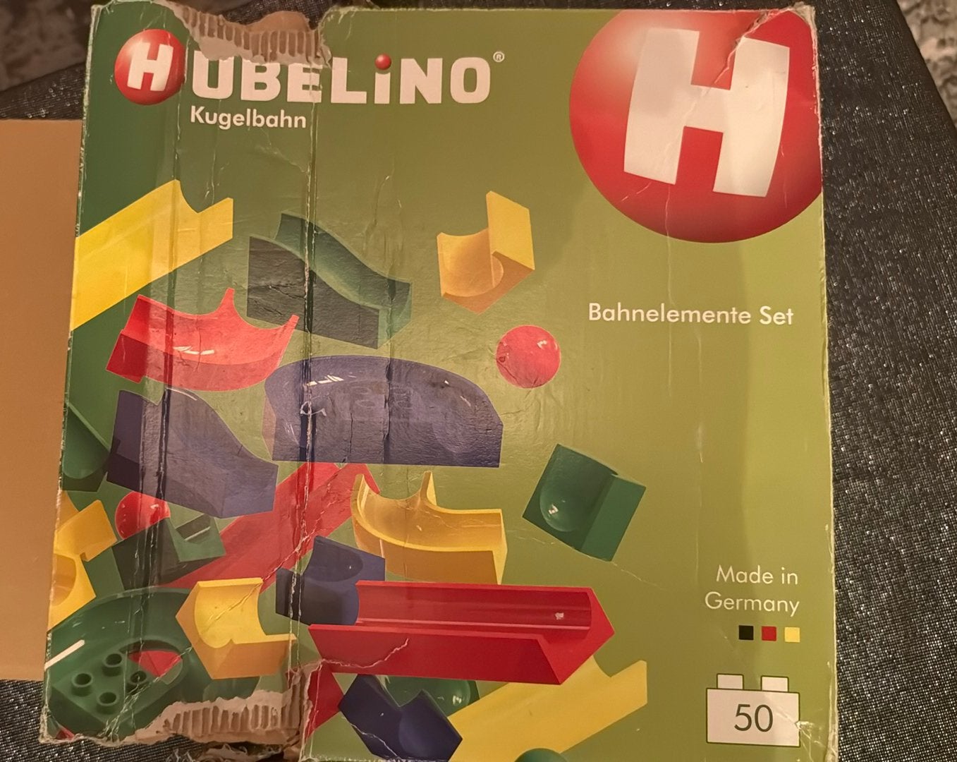 Hubelino knikkerbaan – bijna compleet – 50-delige doos, Ophalen, Zo goed als nieuw