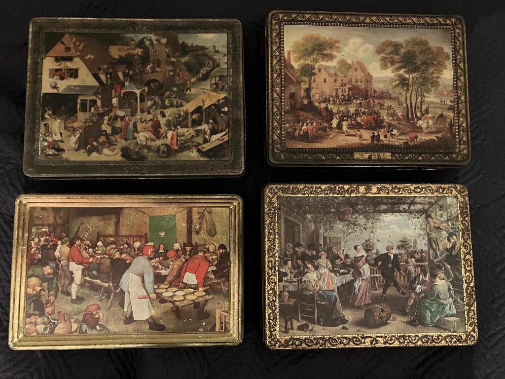 Oude blikken met nostalgische afbeeldingen schilders, Verzamelen, Blikken, Verzenden, Gebruikt, Overige, Overige merken