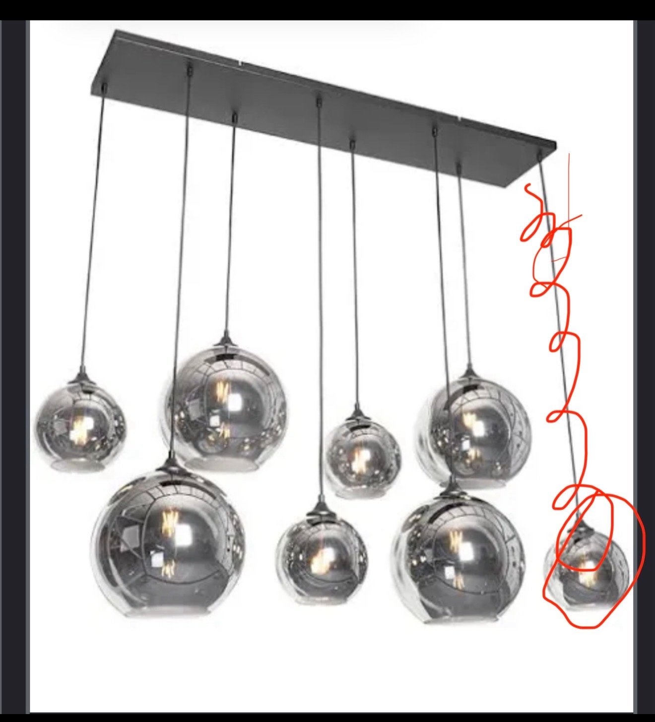 Grote hanglamp met 7 glazen bollen, Ophalen, Gebruikt, Glas, E27 (groot)