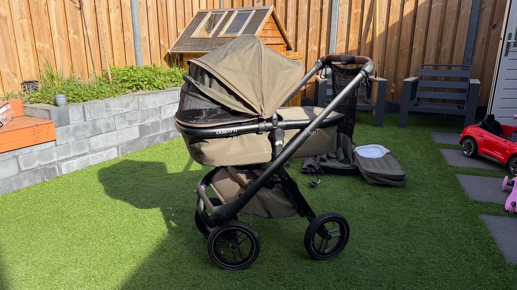 Complete Dubatti One kinderwagen 2 in 1 groen cognac, Kinderen en Baby's, Kinderwagens en Combinaties, Gebruikt, Verstelbare duwstang
