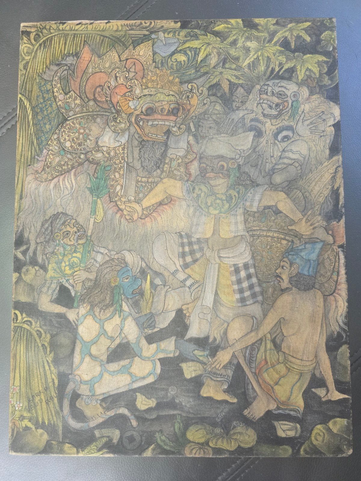 Vintage Balinees schilderij op doek - Barong dans, Antiek en Kunst, Ophalen of Verzenden