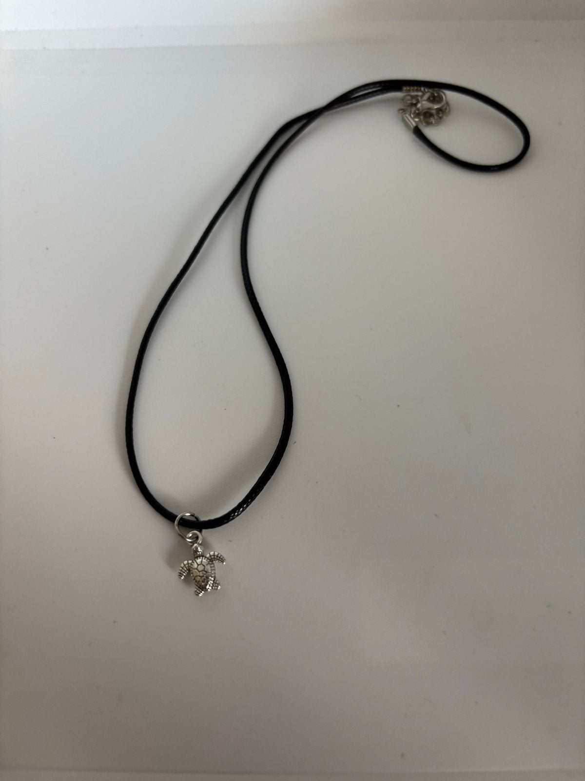 Nieuwe zwarte ketting met zilverkleurige schildpad hanger, Sieraden, Tassen en Uiterlijk, Kettingen, Verzenden, Zwart, Nieuw, Overige materialen
