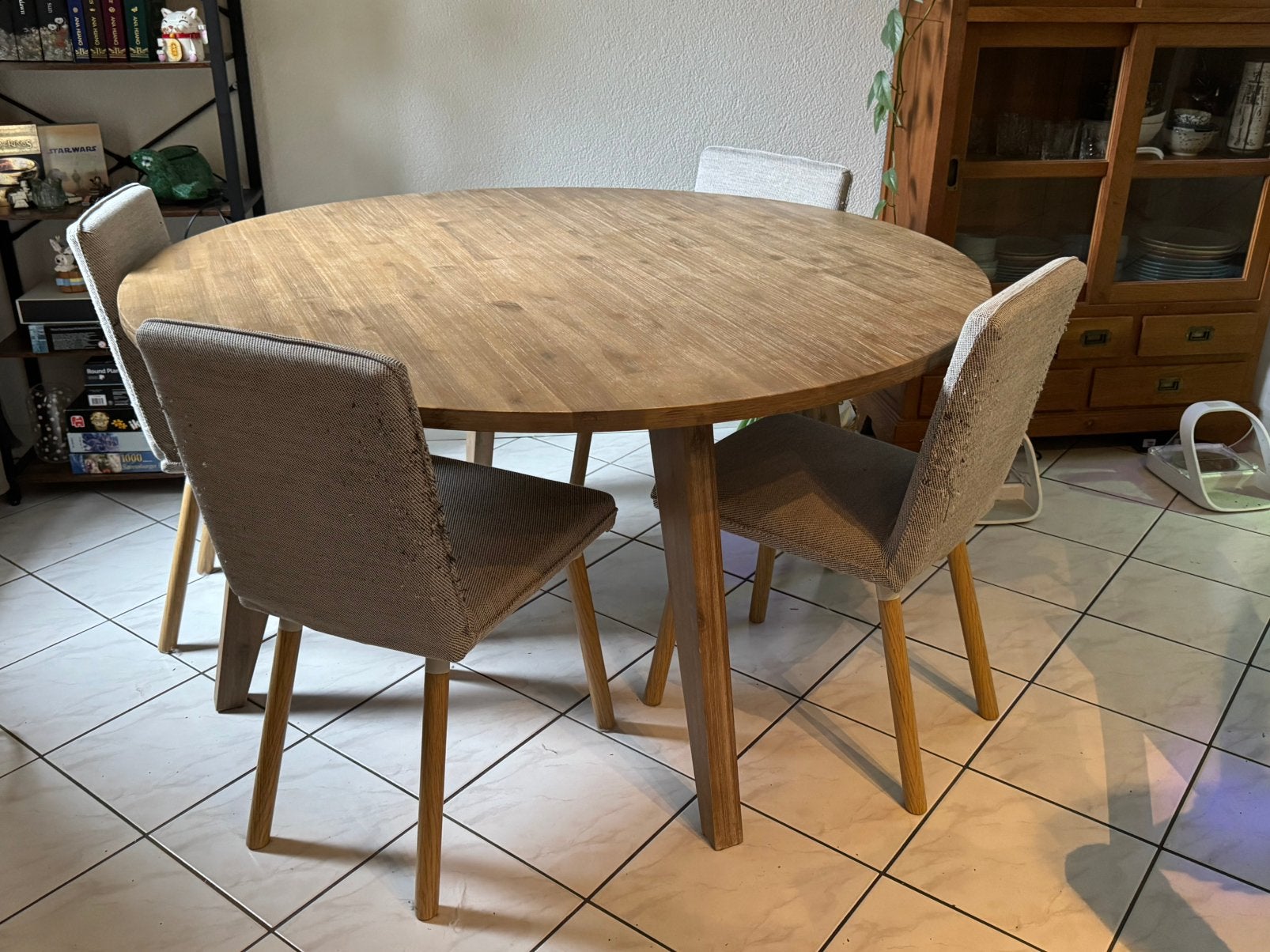 Massieve ronde eettafel 150cm (zonder stoelen), Ophalen, Gebruikt, 100 tot 150 cm, 150 tot 200 cm