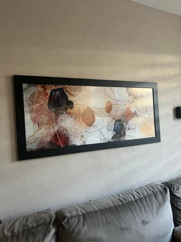 Modern abstract schilderij met zwarte lijst, Antiek en Kunst, Kunst | Schilderijen | Abstract, Ophalen of Verzenden