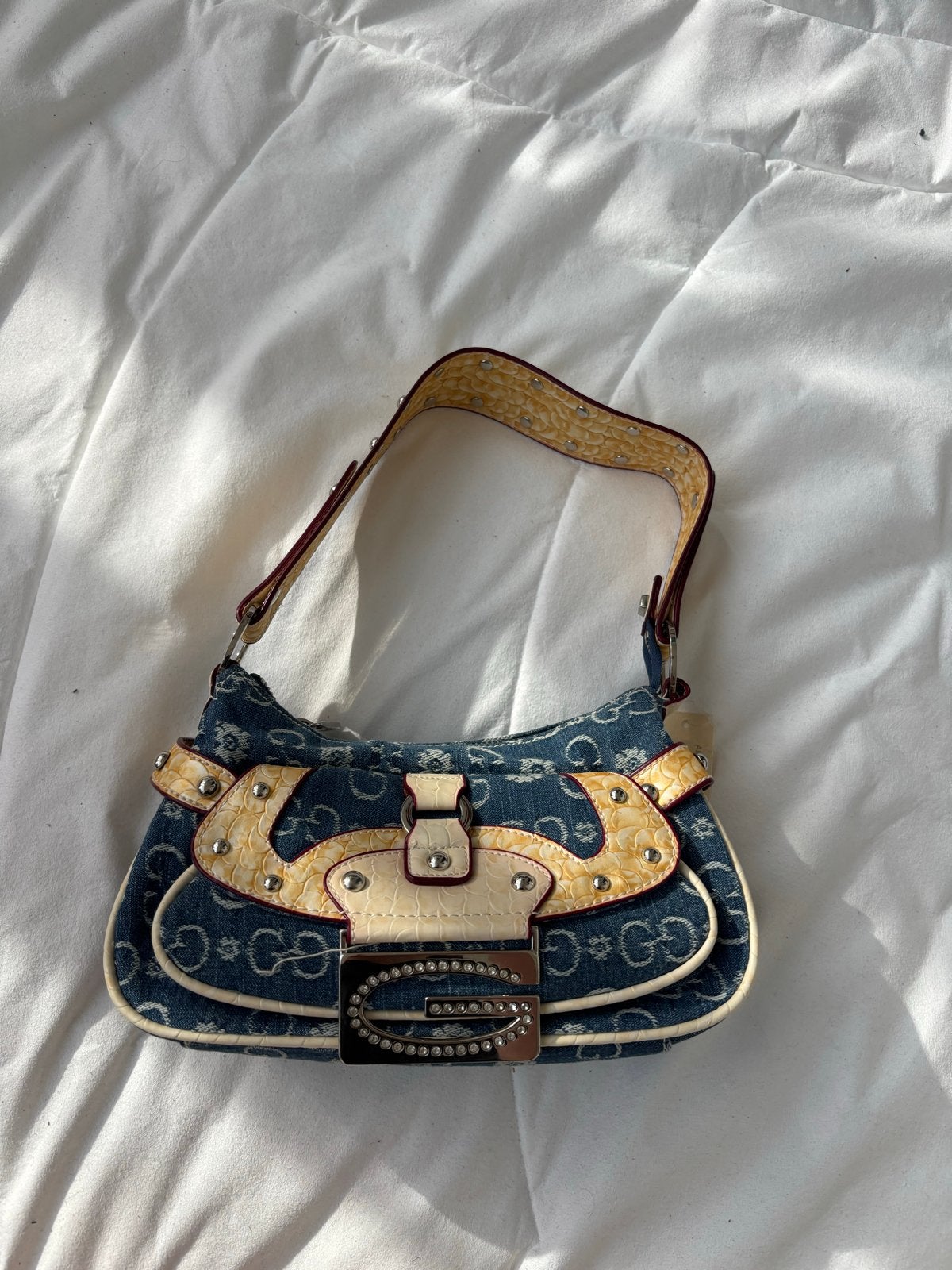 Vintage Y2K Denim Gussaci Schoudertasje, Ophalen of Verzenden, Zo goed als nieuw, Blauw, Schoudertasje