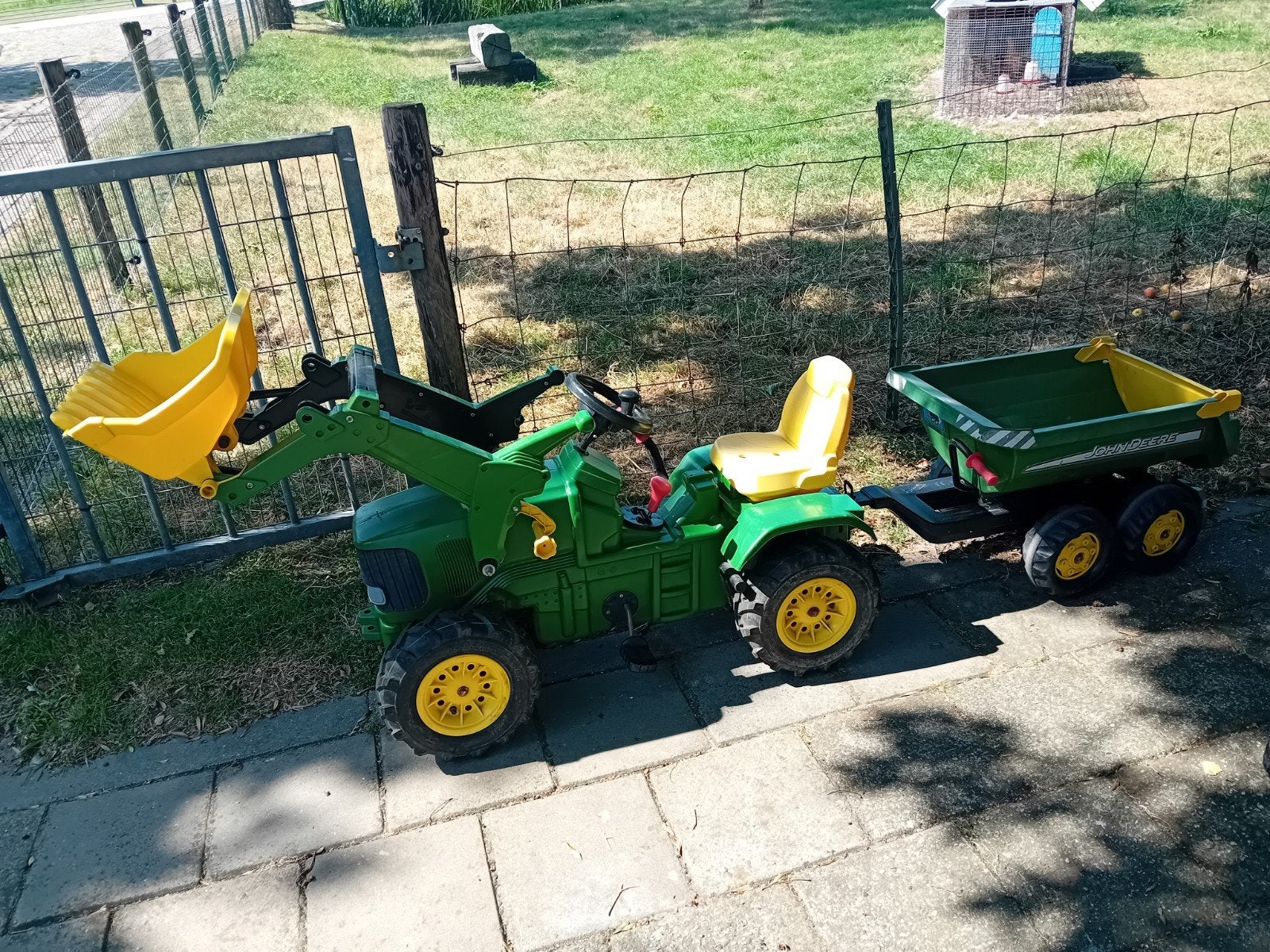 John Deere traptractor met voorlader, luchtbanden en kiepkar, Ophalen, Gebruikt, Trapvoertuig