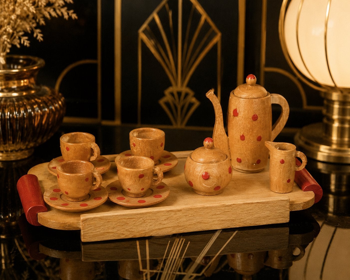 Jaren 30 Art Deco Houten Miniatuur Koffieservies, Antiek en Kunst, Verzenden