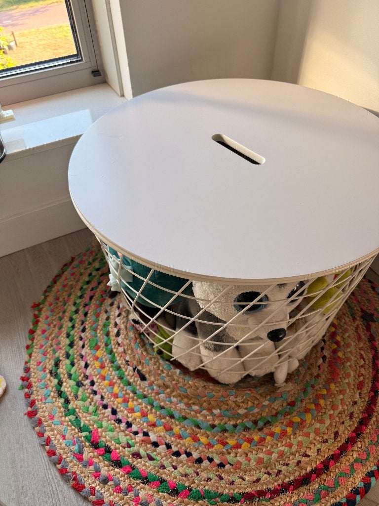 Bijzettafel wit 60 breed 40 hoog, Ophalen, Minder dan 55 cm, Rond, Zo goed als nieuw