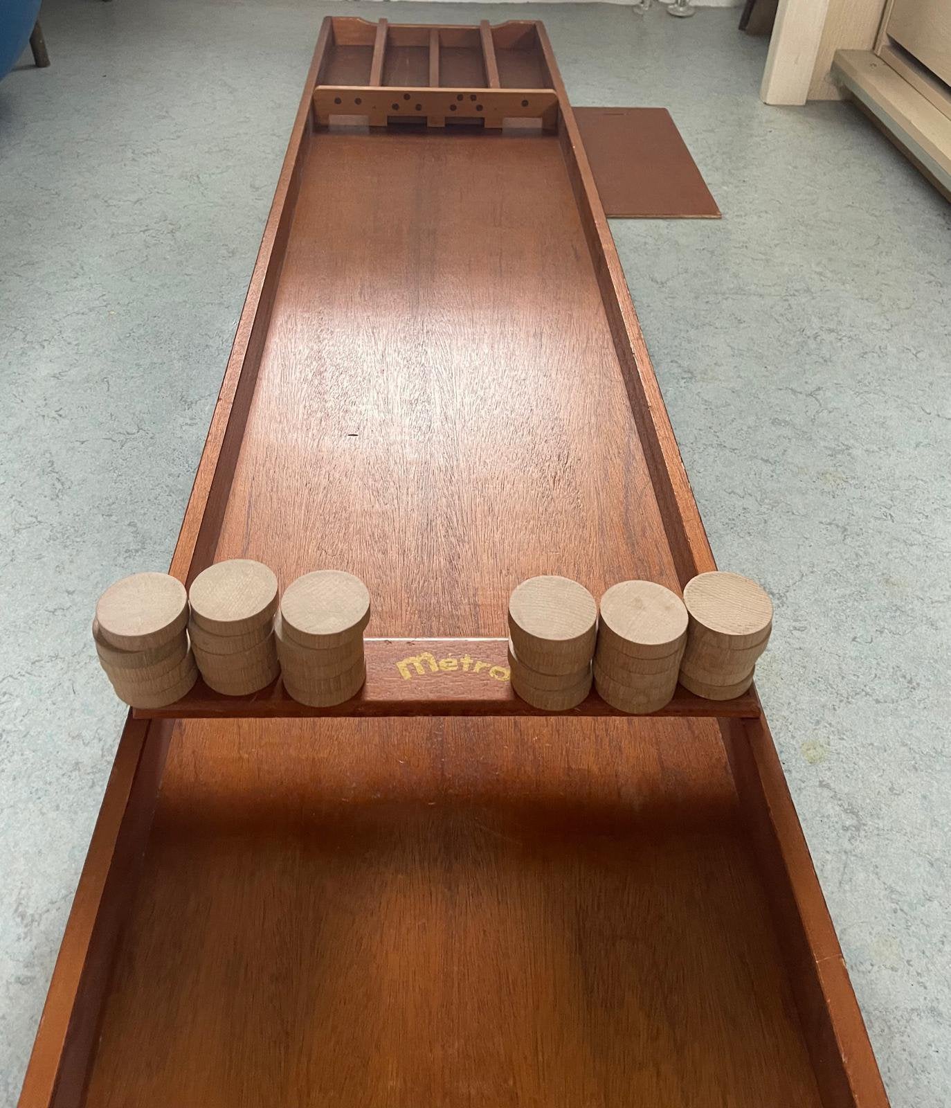Houten sjoelbak Metro incl 30 sjoelstenen 200 x 40 cm, Ophalen, Zo goed als nieuw