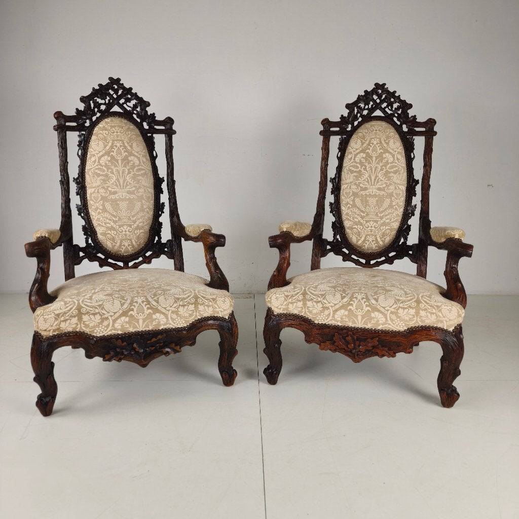 Set van 2 fauteuils Zwarte Woud-stijl door Horrix - 19e Eeuw, Antiek en Kunst, Ophalen of Verzenden