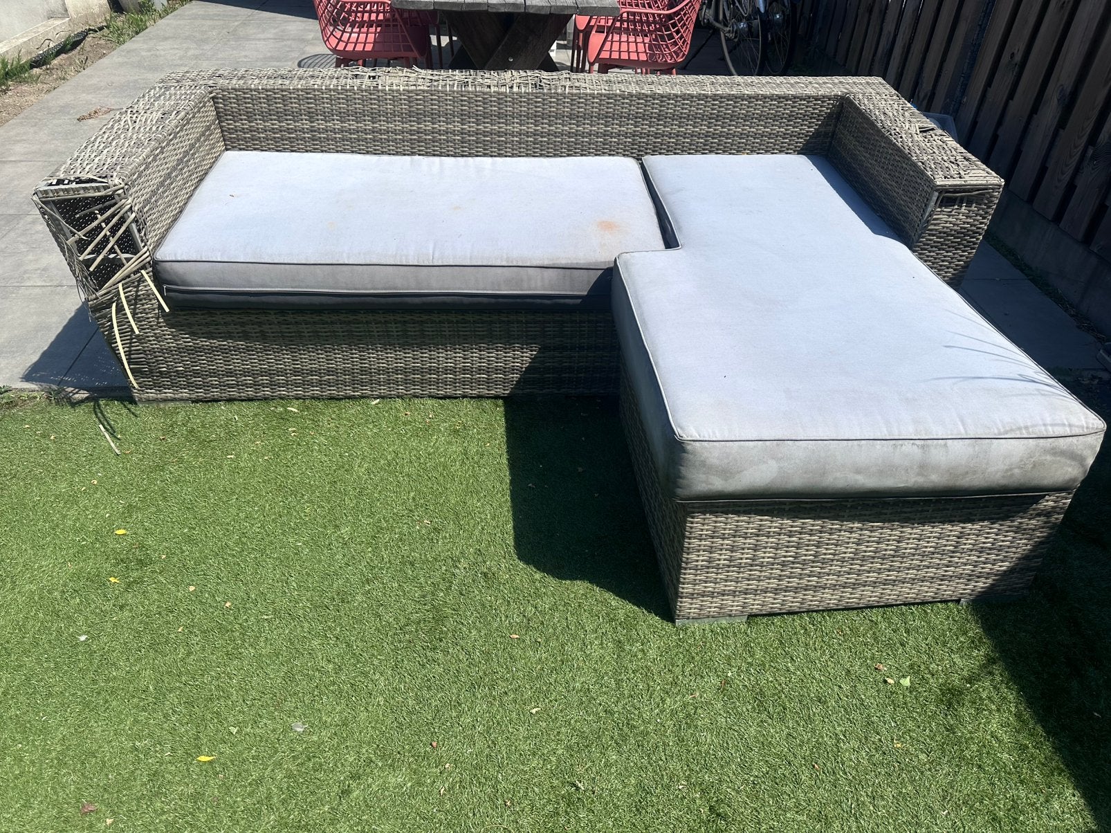 Gratis ophalen - loungeset met kussens, Ophalen, Kunststof, Gebruikt, 3 zitplaatsen