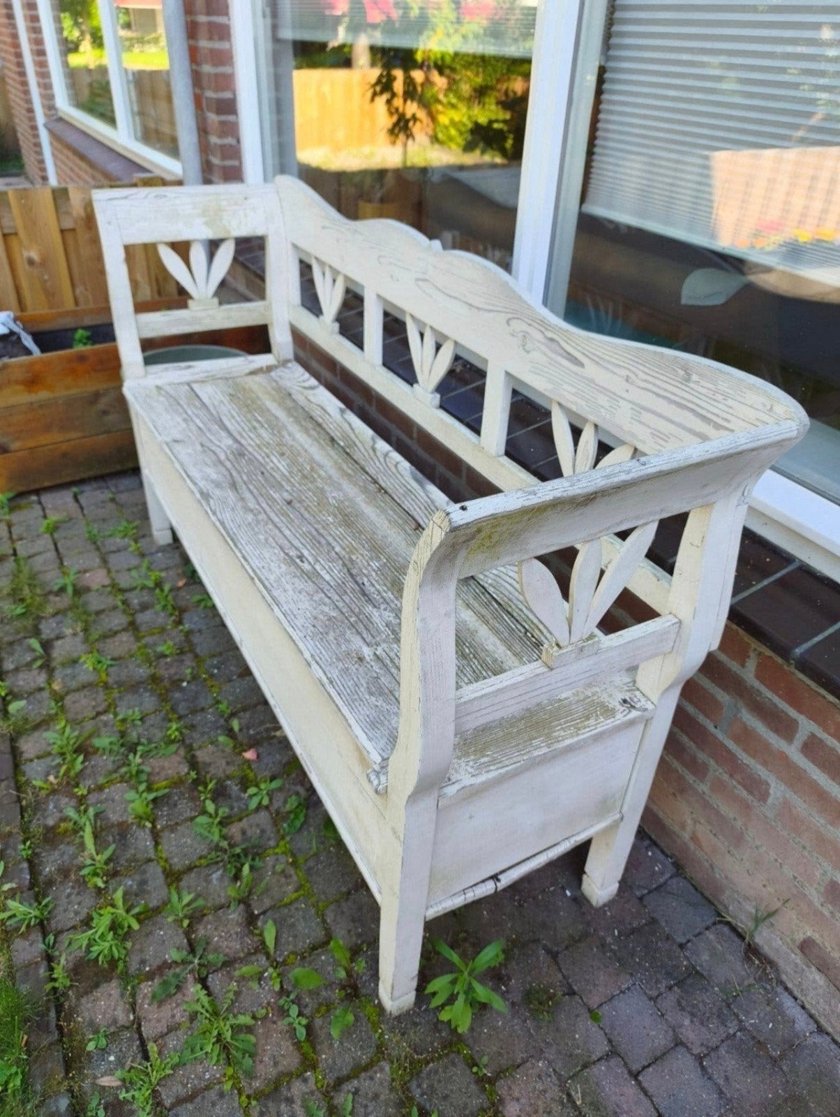 GRATIS afhalen!! Tuinbank wit - opknapper, Tuin en Terras, Tuinbanken, Ophalen, Gebruikt, Hout