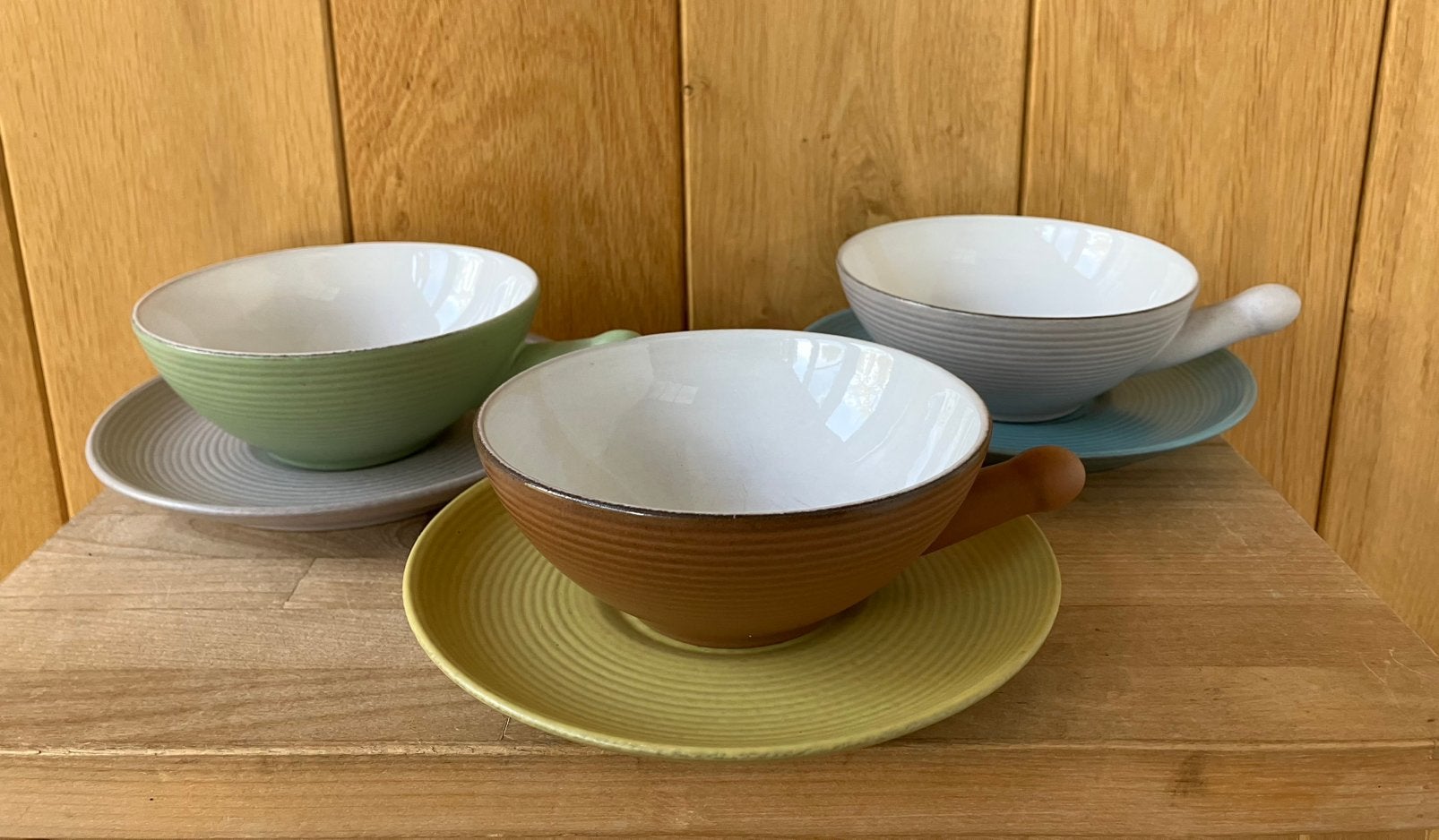 Set vintage soepkommen met schotels, mix&match, Ophalen of Verzenden, Overige stijlen, Kom(men)