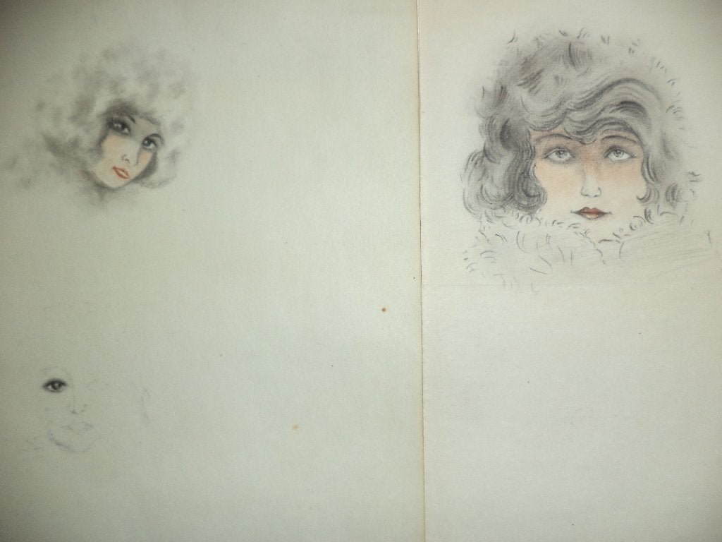 Art Déco 2x pasteltekening opgehoogd met gekleurd krijt 1930, Ophalen of Verzenden