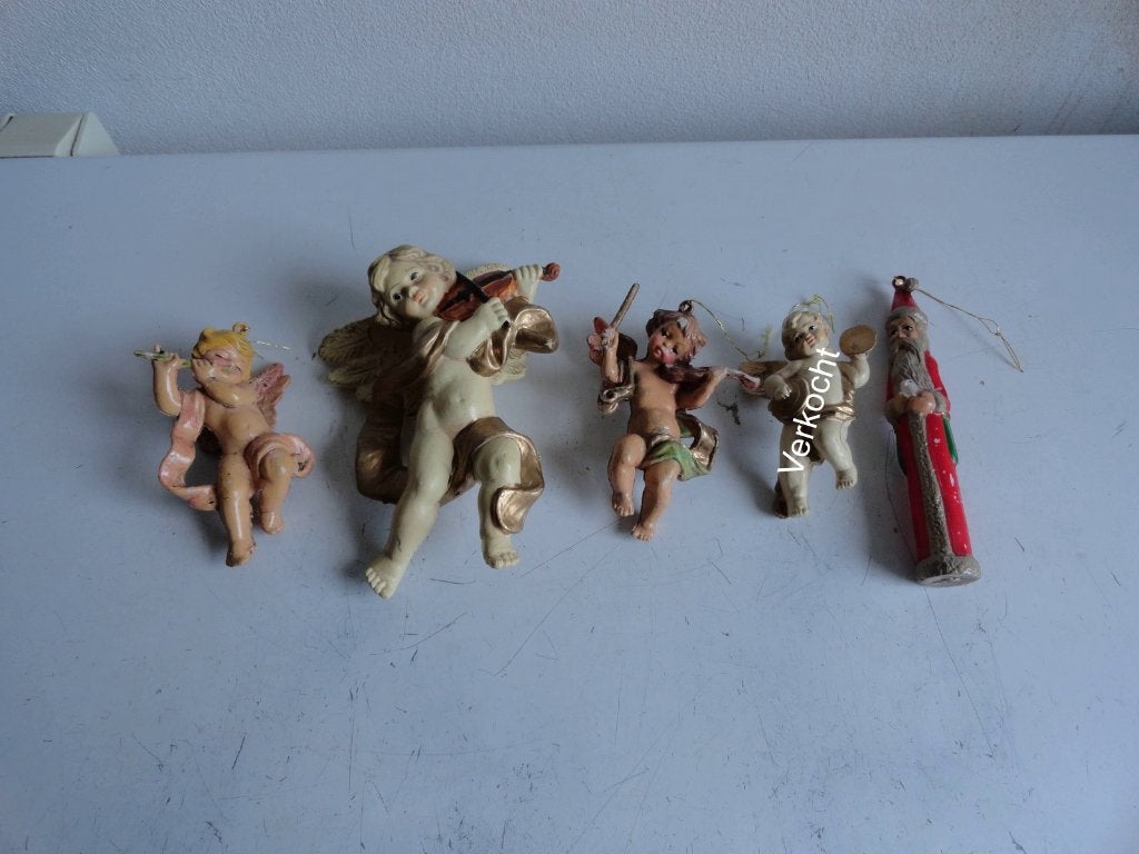 Kerstengelen, vintage voor in kerstboom, 3 stuks + kerstman, Diversen, Kerst, Ophalen of Verzenden