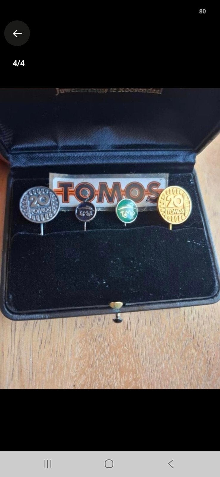 Complete set Tomos dealer pins - zilver, blauw, groen, goud, Ophalen of Verzenden, Gebruikt
