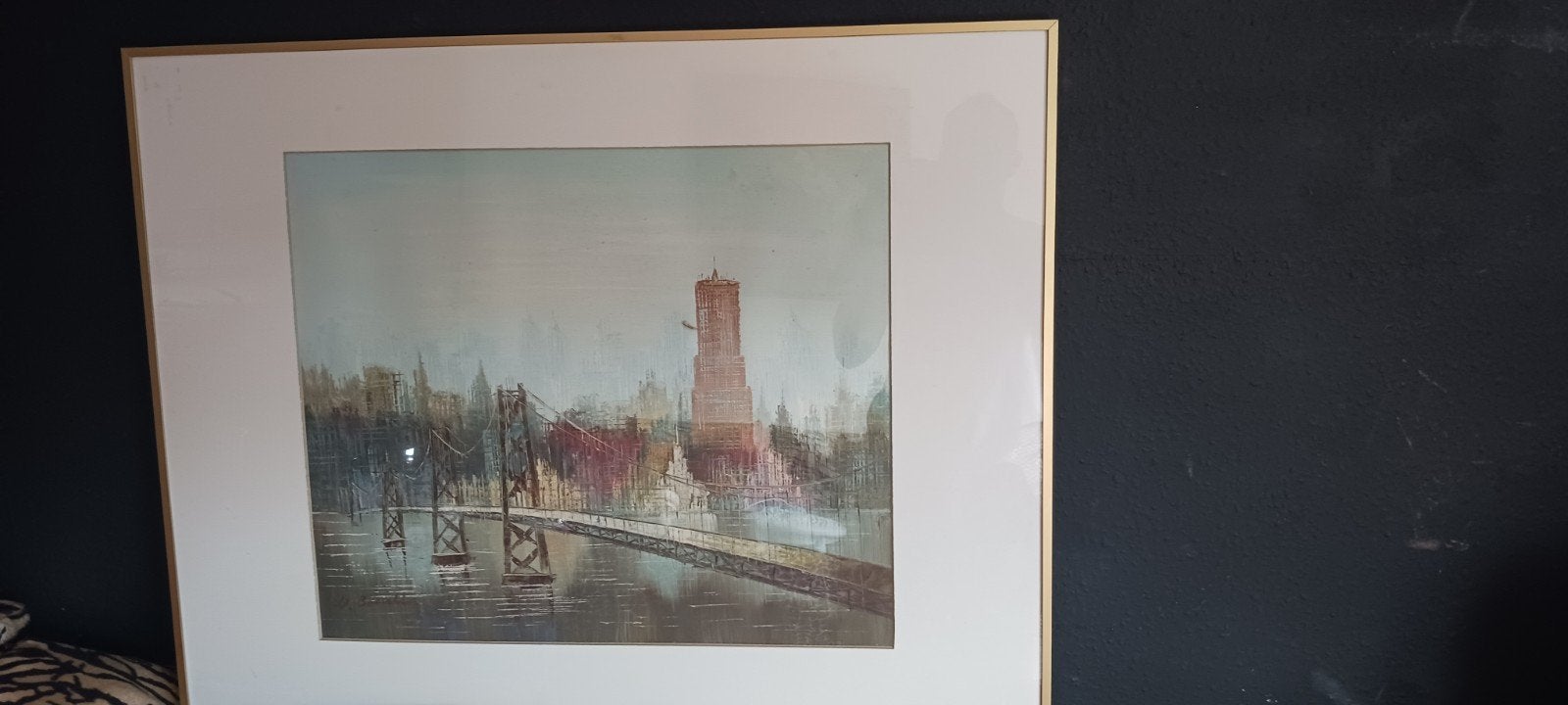 Stadsgezicht met brug en gebouwen, gesigneerd W.Bonsall, Ophalen of Verzenden