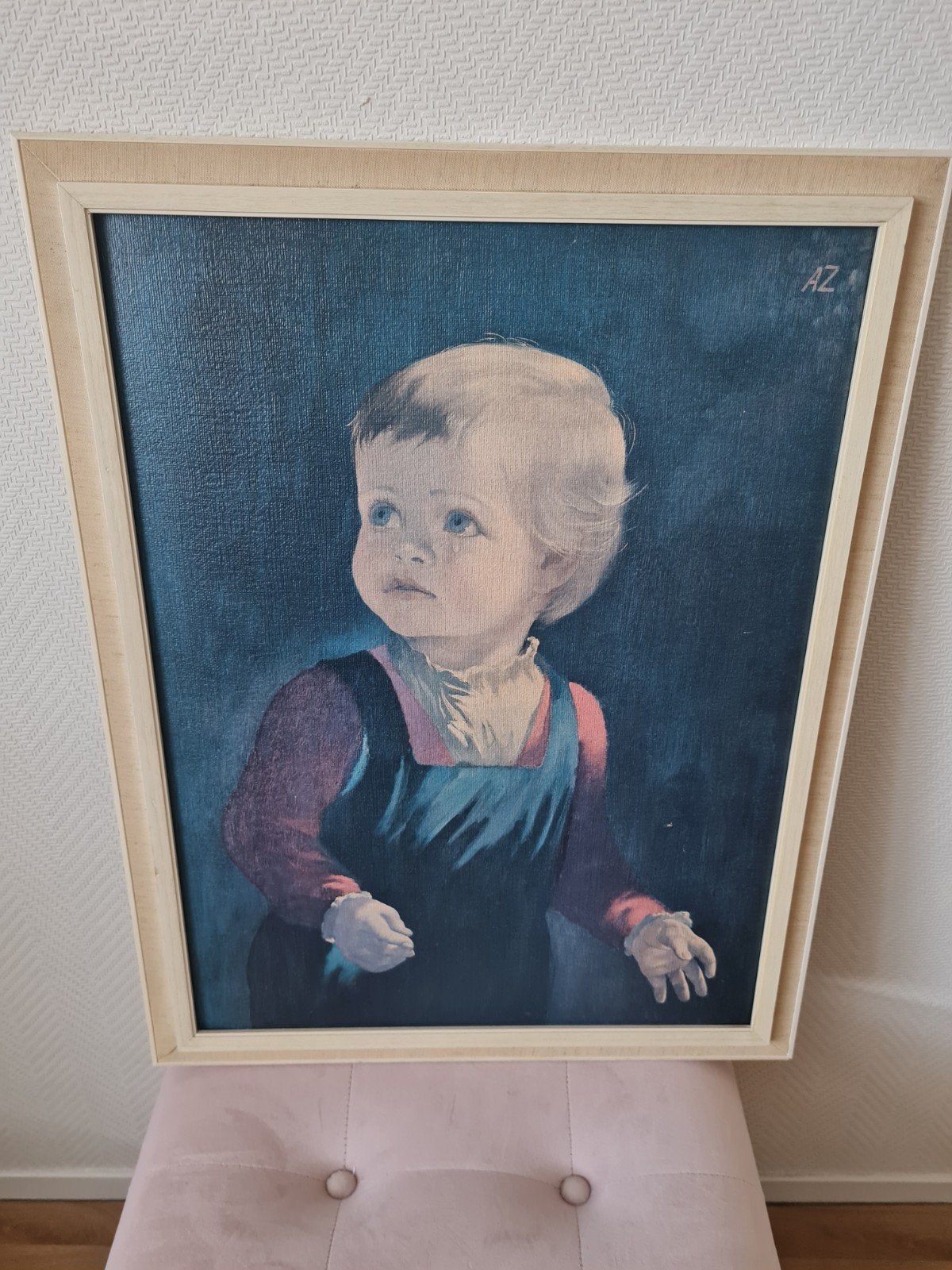 schilderij van een kind, gesigneerd AZ, Antiek en Kunst, Ophalen, Doek, Portret of Personen, Realistisch
