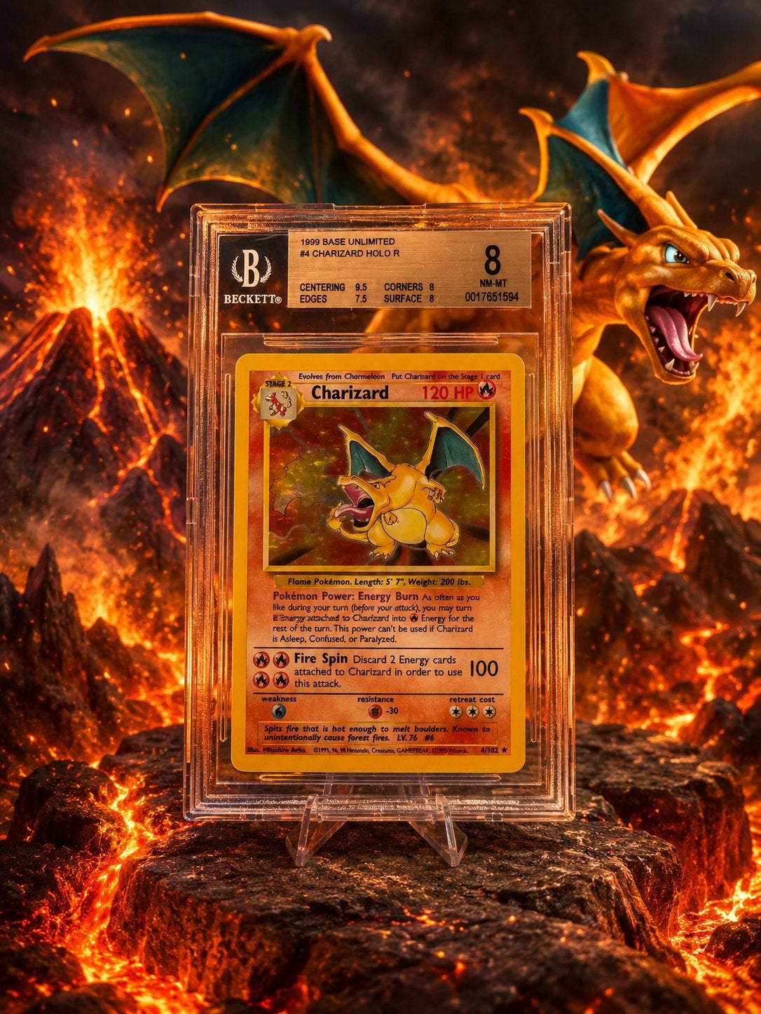 Pokémon Charizard • 4/102 • Holo Rare • BGS 8 Graded, Ophalen of Verzenden