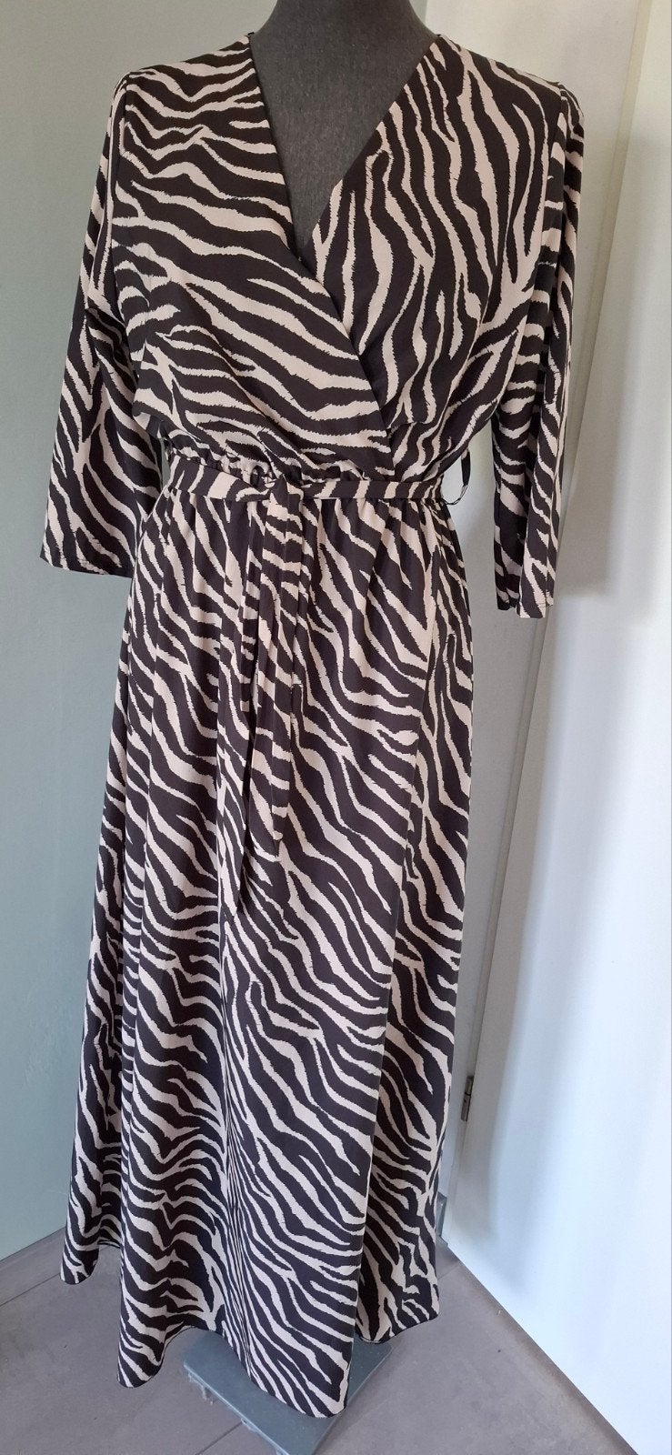 maxi dress lange jurk bruin zwart made in Italy 36 38 izgs, Made in Italy, Bruin, Ophalen of Verzenden, Zo goed als nieuw