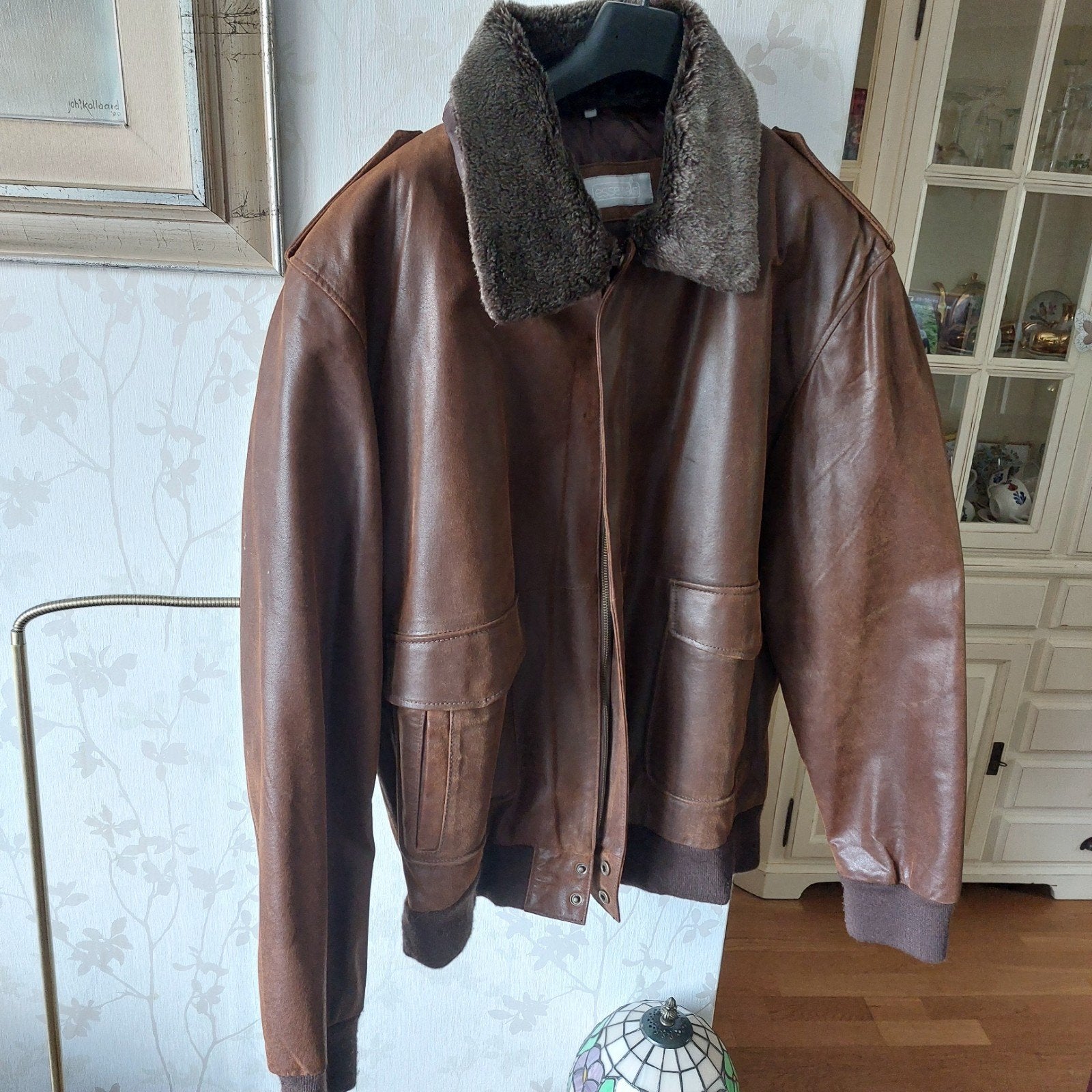 LEREN JAS XXL ESSENTALS, Kleding | Heren, Ophalen, Zo goed als nieuw, Overige maten, Bruin