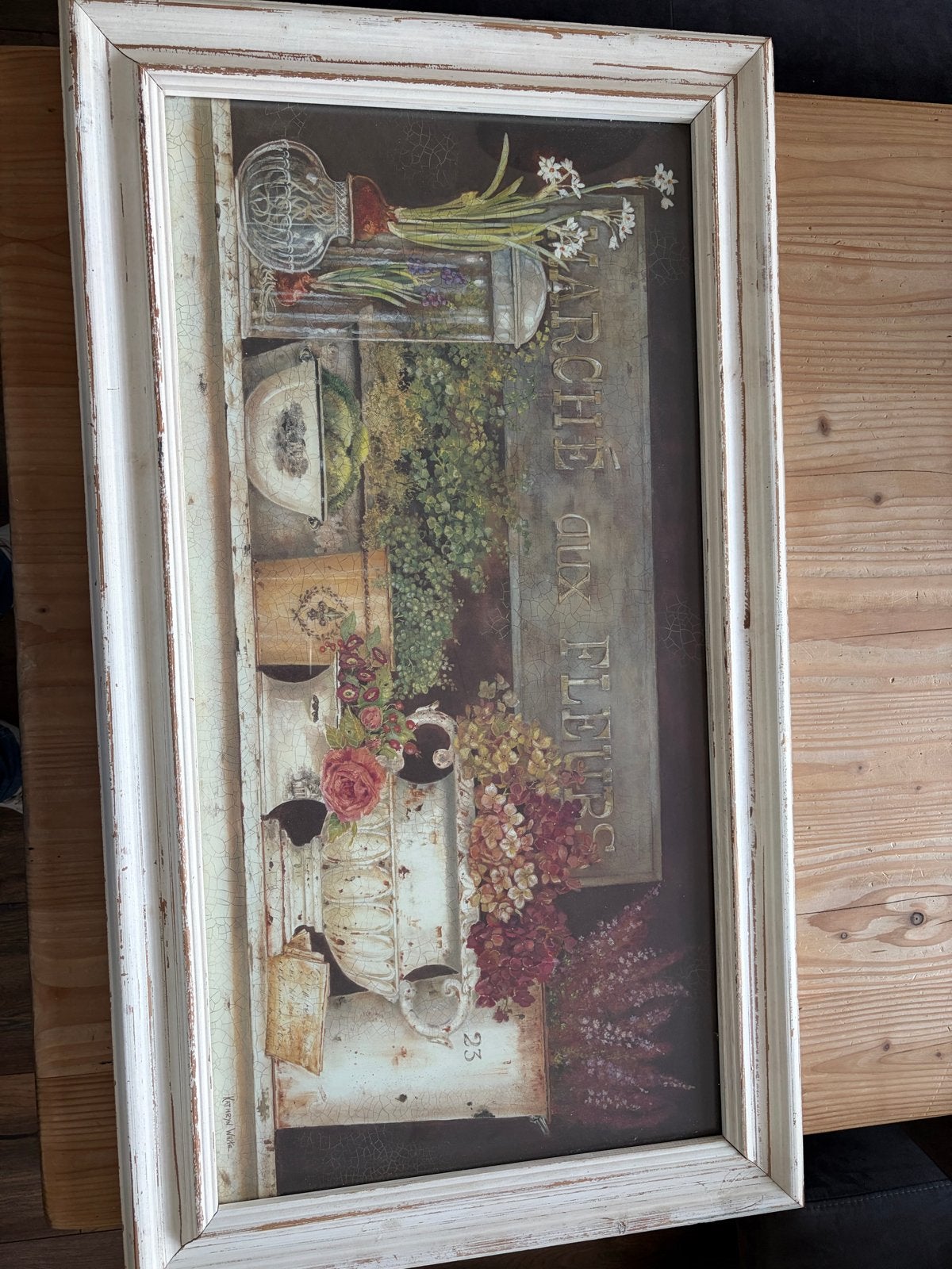 Schilderij 'Marché aux Fleurs' met houten lijst, Ophalen, 50 – 75, Gebruikt, Schilderij