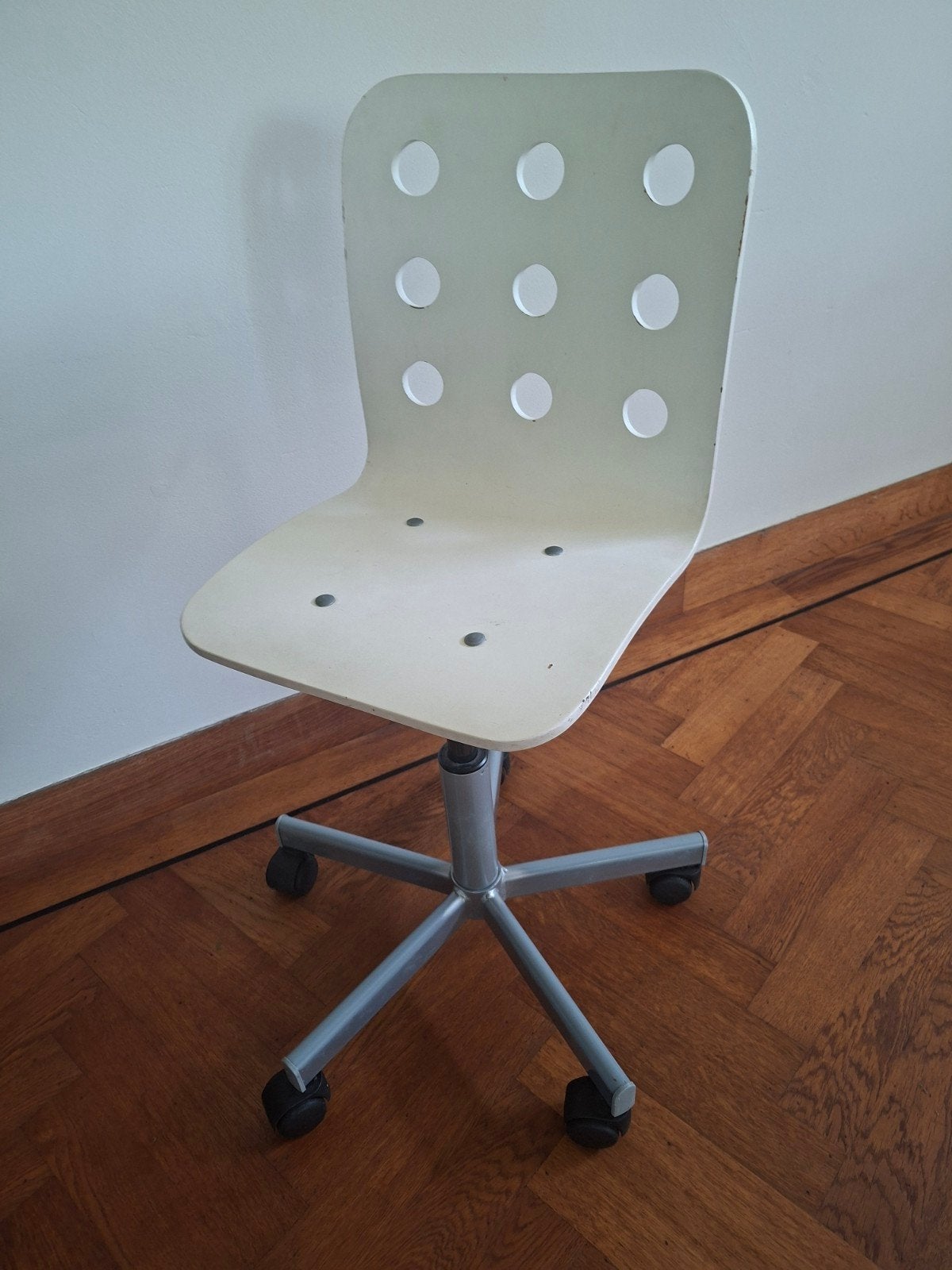 Witte IKEA kinder bureaustoel hout met wielen, Ophalen, Gebruikt, Wit, Bureaustoel
