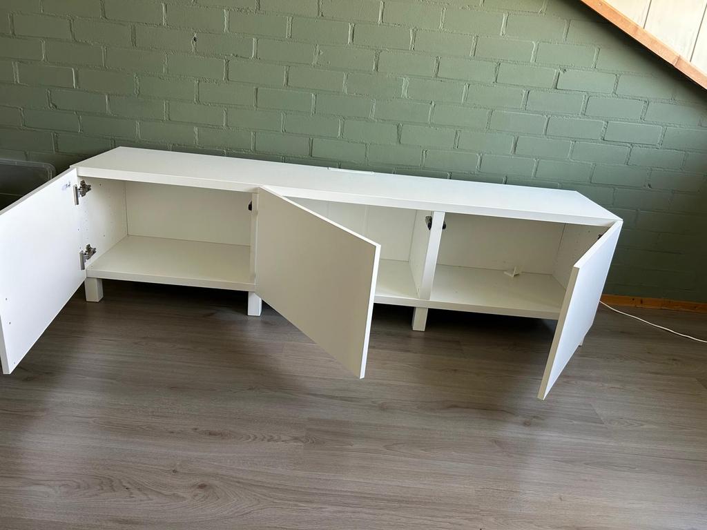 Witte TV-meubel / Dressoir met 3 deuren, Ophalen, Gebruikt, 100 tot 150 cm, Minder dan 100 cm