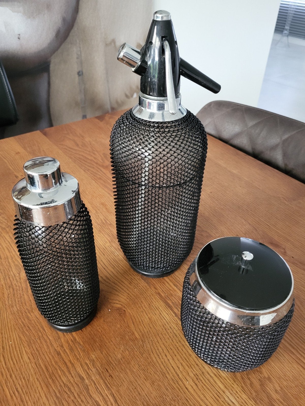 Vintage cocktailset met sodafles, shaker en ijsemmer, Ophalen of Verzenden