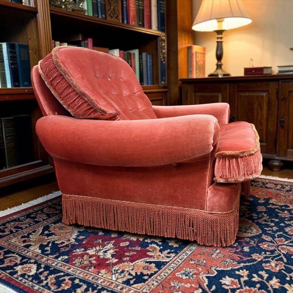 Vintage pink roze fauteuil / eenzit met franjes, Ophalen