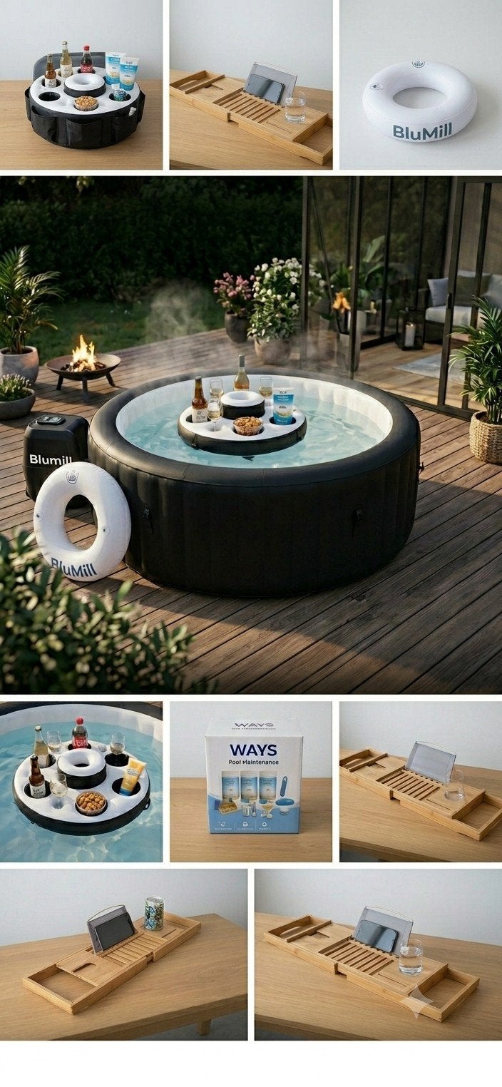 BluMill Opblaasbare Jacuzzi met maintenance kit en bar tafel, Tuin en Terras, Ophalen, Filter, Opblaasbaar, Nieuw