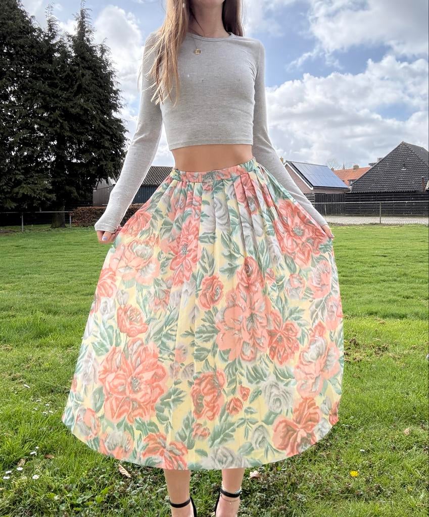 C&A Vintage Roze Bloemen Rok, Ophalen of Verzenden, Roze, Maat 36 (S), Gedragen