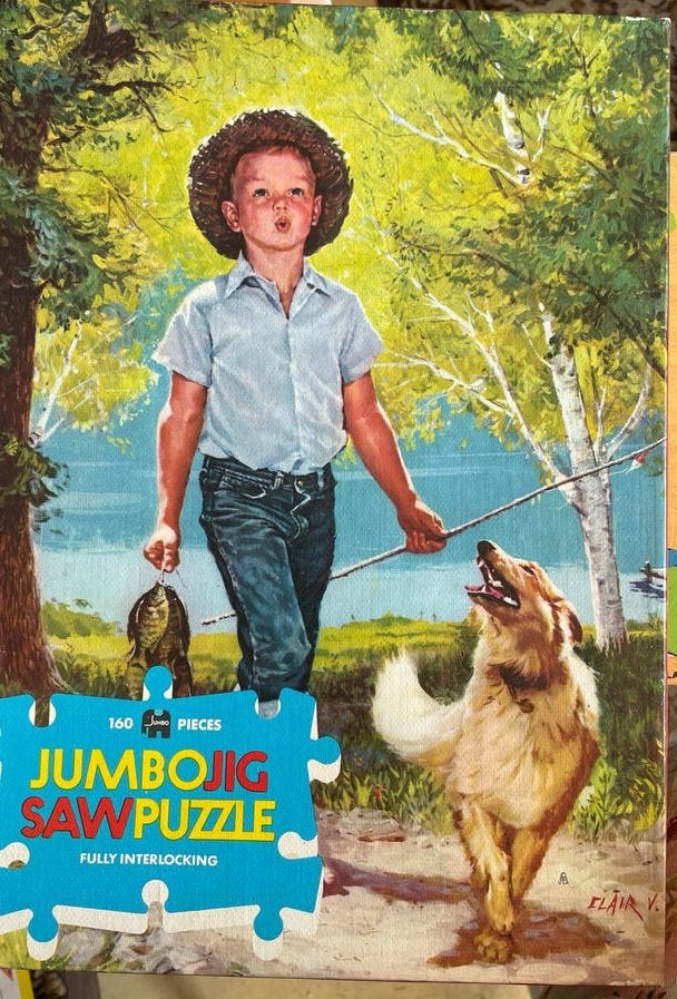 Vintage Jumbo Legpuzzel 160 Stukjes - Jongen met Hond, Ophalen of Verzenden, Minder dan 500 stukjes, Gebruikt, Legpuzzel