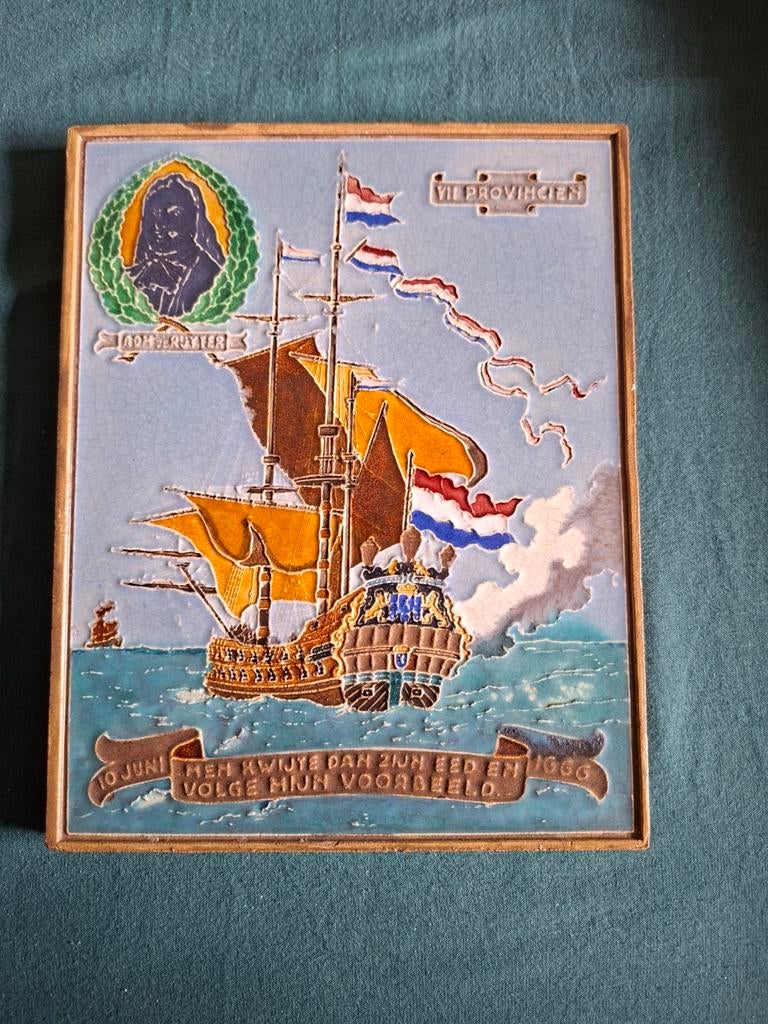 Westraven Antiek Tegeltableau Michiel de Ruyter Nieuwstaat, Ophalen of Verzenden