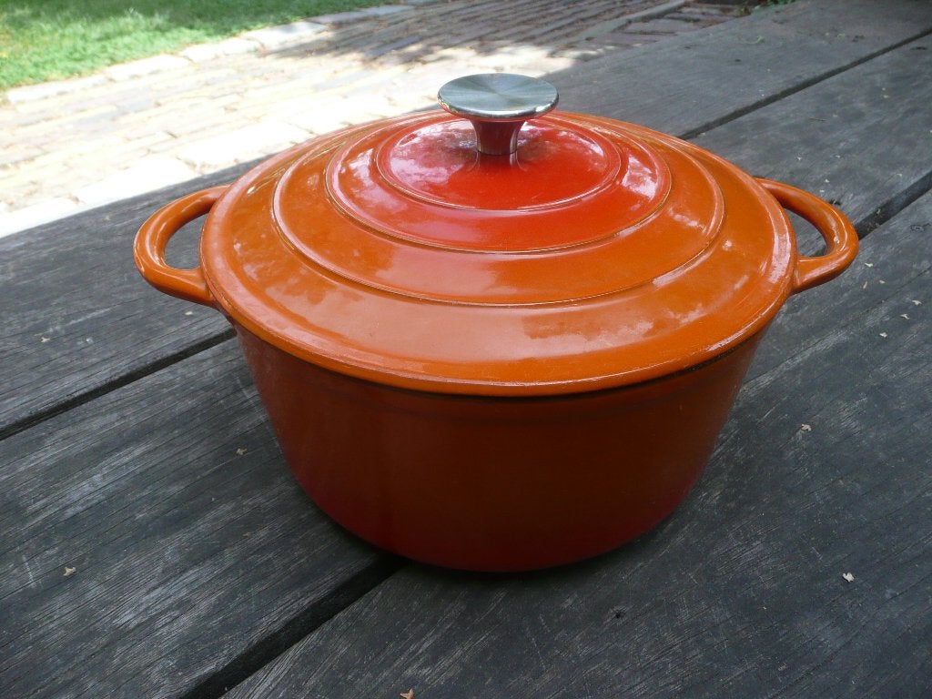 Gietijzeren braadpan met wit geëmailleerde binnenkant, Ophalen of Verzenden, Gebruikt, Gietijzer, Braadpan