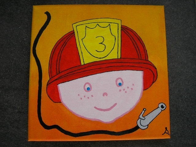 Leuk brandweerman schilderij voor kinderkamer, Overige merken, Handgemaakt, Ophalen of Verzenden, Zo goed als nieuw