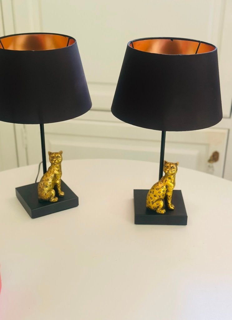Panter Luipaard Lampen goud 2 stuks, Figuurlamp, Overige merken, Goud, 39 cm