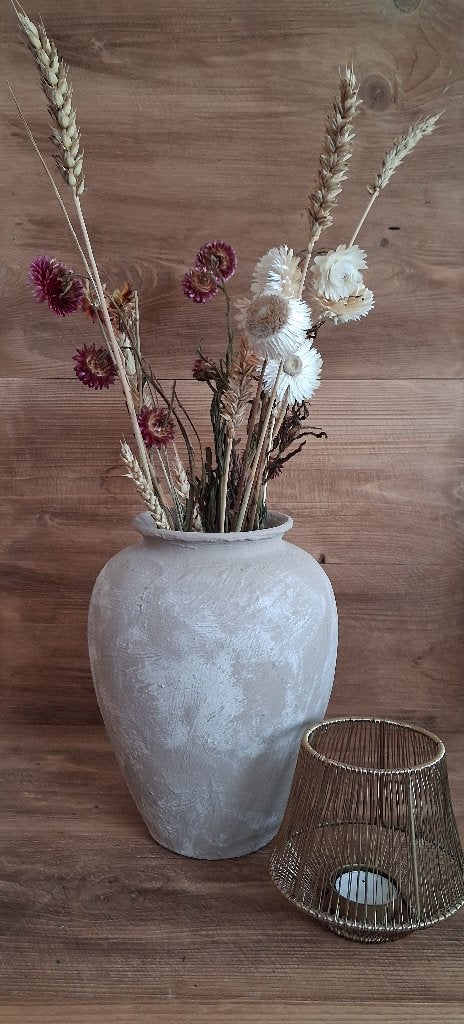 Unieke Handbewerkt  Kruikvaas Beige Zandkleur 25 cm Hoog, Huis en Inrichting, Woonaccessoires | Vazen, Overige kleuren, Ophalen of Verzenden