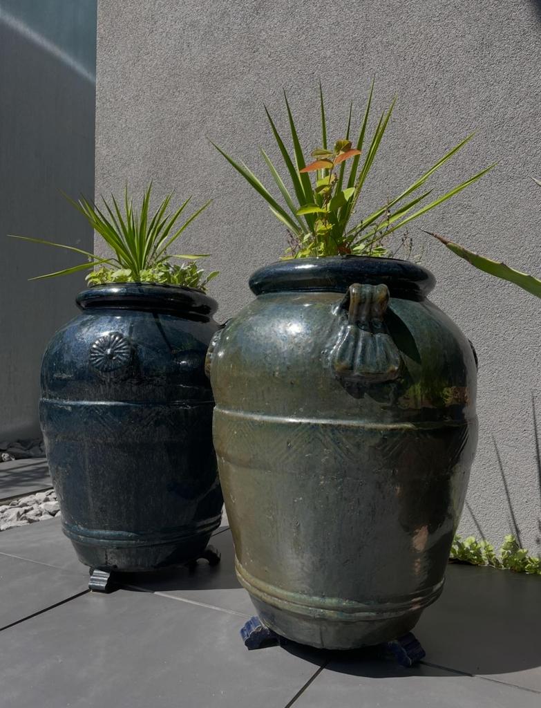 Grote geglazuurde Toscaanse bloempotten/vazen 71cm, Gebruikt, Overige kleuren, 50 tot 75 cm, Aardewerk of Porselein