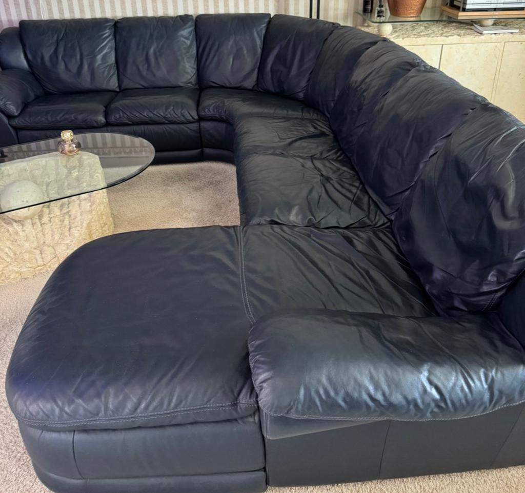 Natuzzi lederen hoekbank, Ophalen, Zo goed als nieuw, Vierpersoons of meer