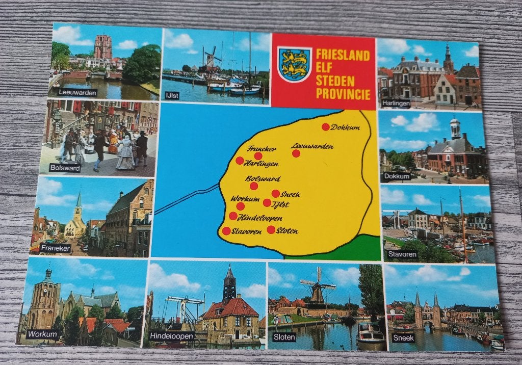 Oude ansichtkaart Friesland Elf Steden, Ophalen of Verzenden, 1960 tot 1980, Ongelopen, Friesland
